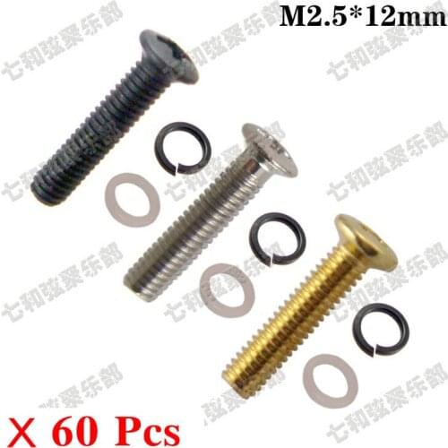 60 sets Guitar Tuning Peg Machine Head Button knob Handle Mounting Screws & Ferrules / Chrome Black Gold for choose M2.5*12mm