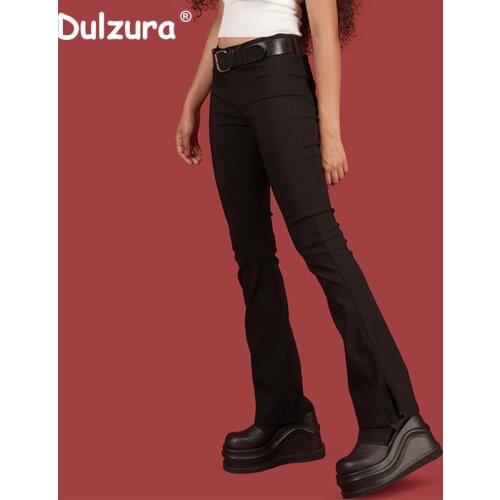 2019 New Black High Waist Elastic Flare Pants Women Harajuku Skinny Split Slim Pant Casual Zipper Fly Long Trousers Female