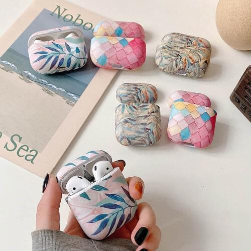 Headphone Cases For Airpods 2 1 Case Hard PC Vintage Leaf Fish Scales Pattern Earphone Cover Accessories For Airpod Pro 3 Funda