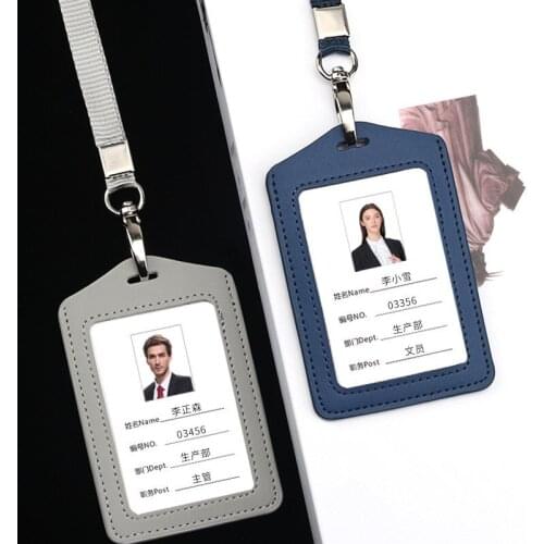 PU Leather ID Holders License Case Business Badge Card Holder With Necklace Lanyard School Office Supplies