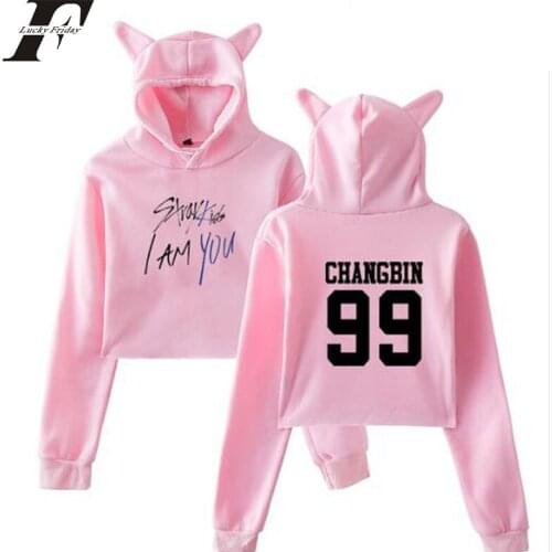 Harajuku Stray Kids kpop Album Crop Top Hoodie Cropped Sweatshirt hoodies Women Tracksuit KPOP Clothes plus size