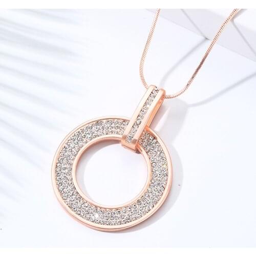Long Necklace Women Gold Silver Color Snake Chain with Round Pendant Necklace collares de moda 2021 Femme Jewelry