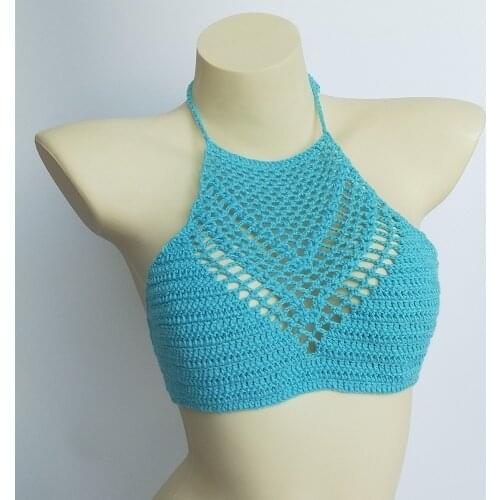 Women Sexy Bikini Tops High Neck Hollow Out Halter Swimwear Crochet Separate Swimsuit Bikini Bra Hot Sale