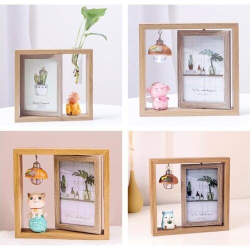 Creative Nordic Wooden Photo Frame Double Side Rotating Rotation Frames Home Decoration