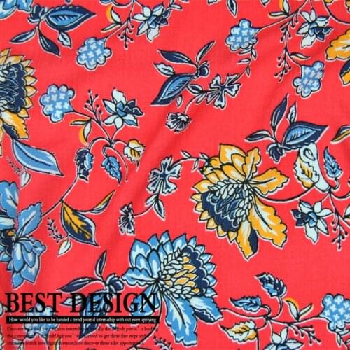 LEO&LIN RED Flower 100% Cotton One-piece Dress Shirt Skirt Cloth Fabric DIY Sewing Tissu