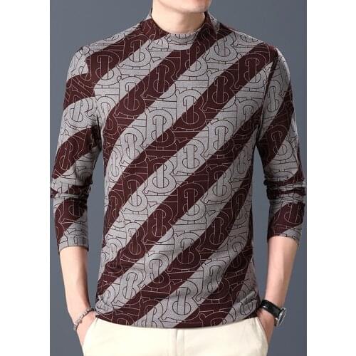 Fleece Striped Trutlneck T Shirts Mens Winter Bottoming Shirts Slim Fit Plush Blouse Long Sleeve Stylish Cashmere Tops Sweaters