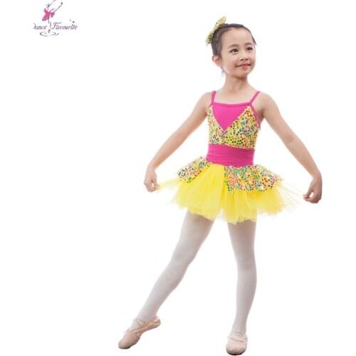 New In Yellow SequinBodice Top Dance Skirt For Child Ballet Dance Performance Stage Show Dance Costume Dance Skirted Tutu