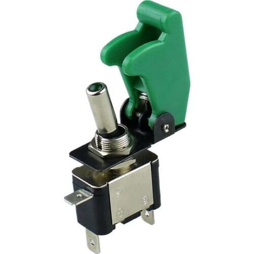 New Flip Up Cover 12V 20A Illuminated Dark G LED Toggle Switch Control ON/OFF + Aircraft Missile Style SS