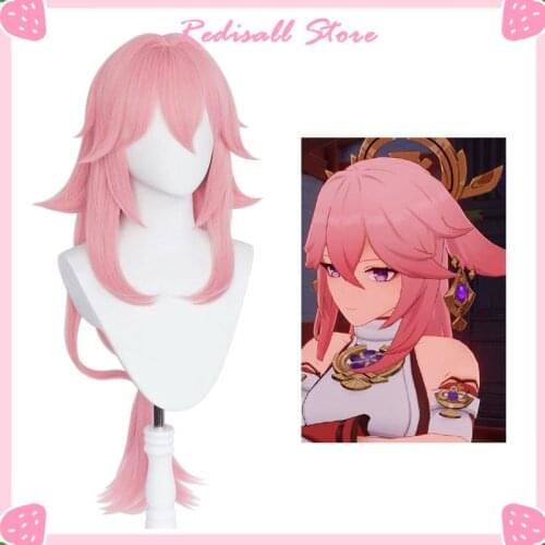 Genshin Impact Yae Miko Wig Cosplay Project Celestia Long Staight Heat Resistant Synthetic Hair Adult Free Wig Cap