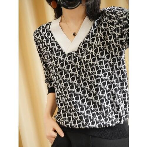 All-Match Short-Sleeved Pullover Womens Regular Elegant Fashion Sweater Worsted Cotton Knitted Half-Sleeved Shirt Spring Autumn