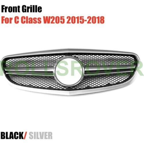 ROLLSROVER Front Bumper Grille Grill For C Class W205 2015-2018 Black Silver