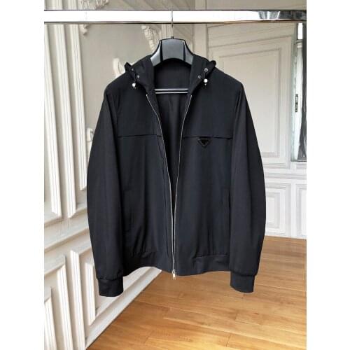 2021 Luxury Italian Runway Design Nylon Mens Hooded Black Windbreaker