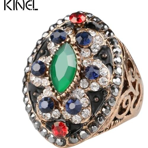 Luxury Colorful Resin Ring Ancient Gold Color Vintage Wedding Rings For Women 2017 New Turkish Jewelery