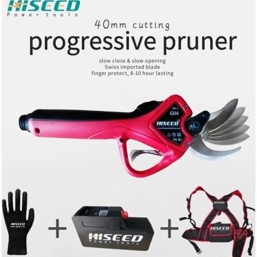HISEED orchard vineyard pruner 40MM new function progressive anti-cutting hand garden electric pruning shears secateurs