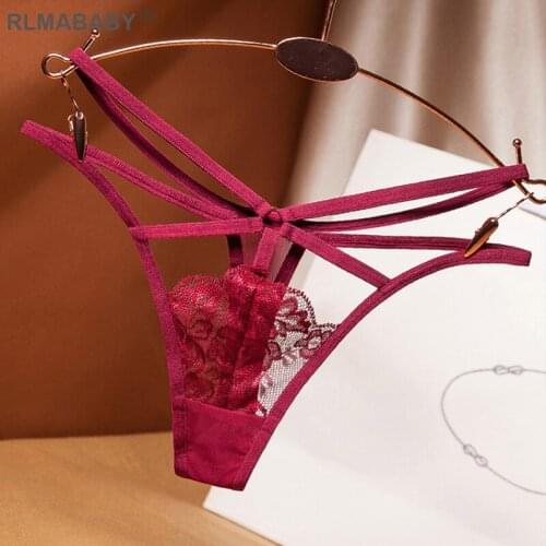 Sexy Women Lace Lingerie Thong Slim Bouble Criss-Cross Strap High Waist Transparent Underwear G-String Hollow Out Panties Briefs