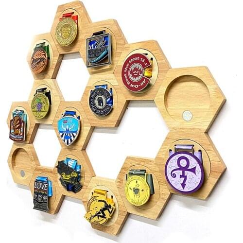 Hexagonal Wooden Medal Rack Combination Medal Display Stand Decoration for Home Living Room Bedroom LBShipping