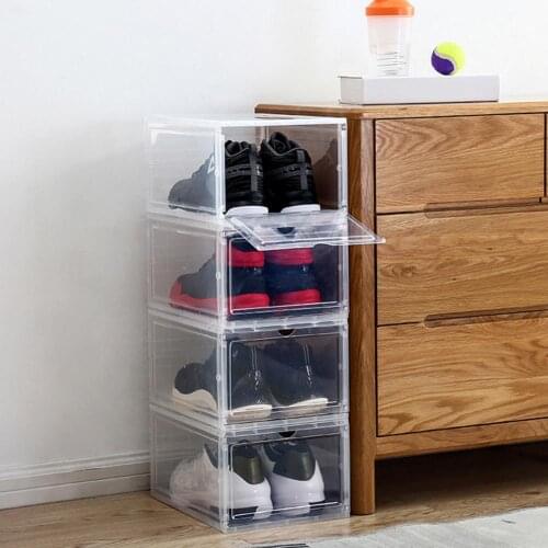 Stackable Shoes Storage Box Clamshell Shoe Cabinet Organizer PP Foldable Boots Container Dustproof Shoes Storage Case For Home