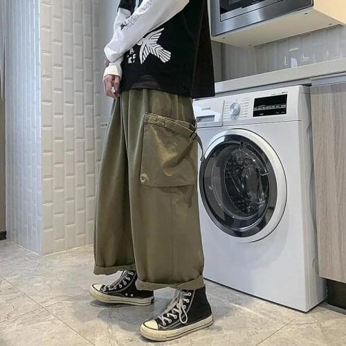 Wide-Leg Tooling Pants Men Japanese Vintage Loose Streetwear Oversized Harajuku Hip-Hop Casual Sweatpants Male Straight Trousers