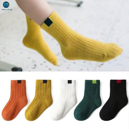 5 Pair/Lot Baby Boys And Girls Sports Sock Cotton Stripes Solid Color Children Socks Breathable Kids School Sock Miaoyoutong
