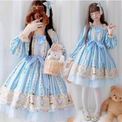 Time Memory Lolita Dress Sweet OP Tea Party Dress Long Sleeve Ruffles Retro Court Princess Dress D447