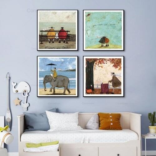 Vintage Nordic Abstract Canvas Paintings Landscape Love Dogs Pet Wall Art Posters and Prints Pictures Living Room Home Decor