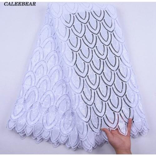 Water Soluble Nigerian Pure White Guipure Cord Lace 2020 High Quality African Cord Lace Fabric With Sequin For Party Dress S2058