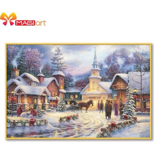 Cross stitch kits Embroidery needlework sets 11CT water soluble canvas patterns 14CT Full Merry Christmas Town NCMC122
