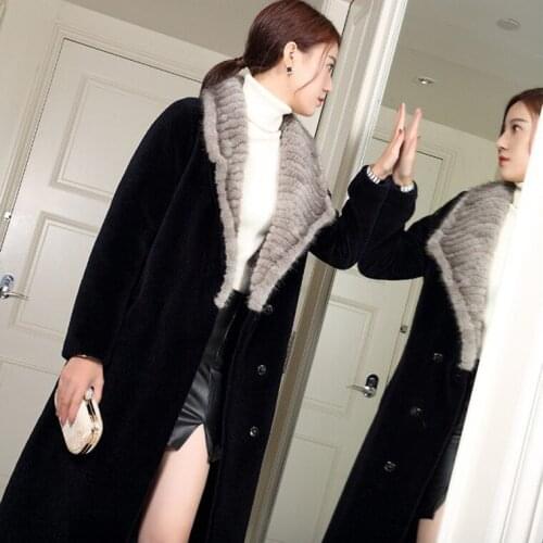 Real 2020 Sheep Shearing Coat Wool Mink Fur Collar Autumn Winter Jacket for Women Abrigo Mujer F28RT2822 KJ2607