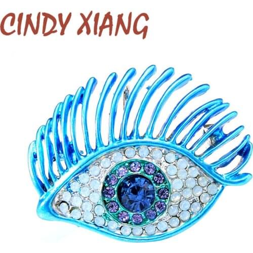 CINDY XIANG Blue And Purple Color Rhinestone Big Eye Brooches For Women Fashion Design Enamel Pin Suit Accessories Ghood Gift