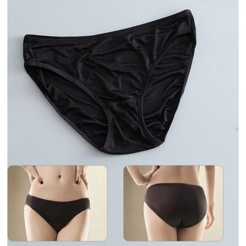 Womens Lingerie Natural Breathable Underwear Briefs Mulberry Silk Panties Solid Color Low-Waist Comfortable