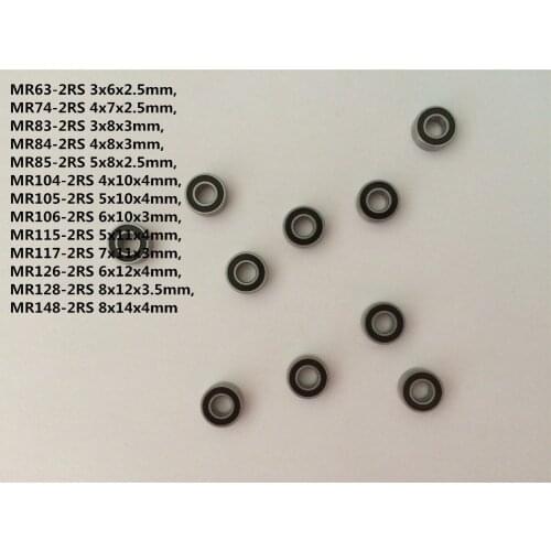 10pcs MR Series MR63-2RS To MR148-2RS Miniature Model Bearing Rubber Sealed Ball Bearings