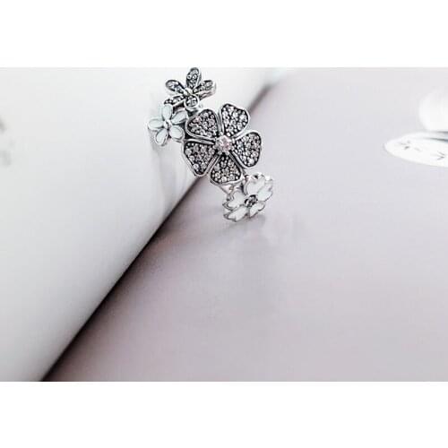100% 925 Sterling Silver Pan Ring Hot Bouquet Cherry Daisy Fashion Flower Cluster Ring For Women Wedding Party Fashion Jewelry
