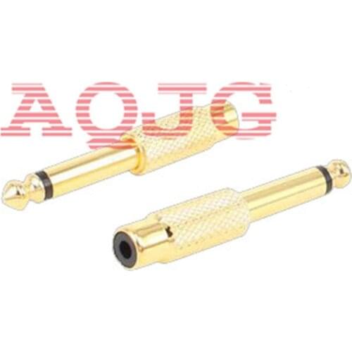 100pcs 6.35mm 1/4" Male Mono Plug To RCA Female Jack Audio Adapter Connector TS Audio Converter Plug