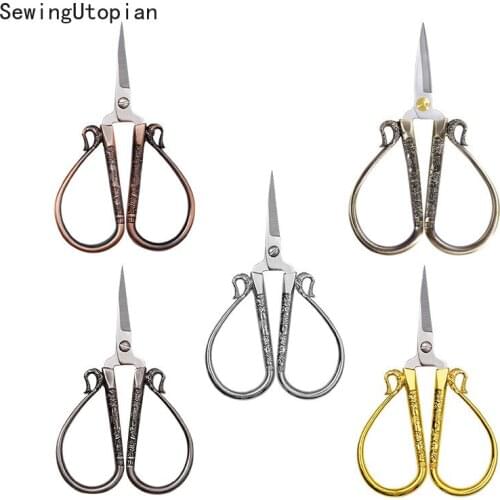 120mm Stainless Steel European Vintage Floral Retro Sewing Scissors Short Cutter Durable Tailor Scissors for Fabric