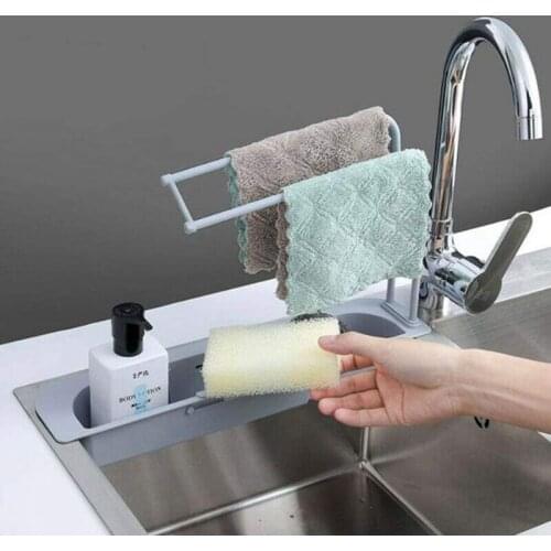 2Pcs Telescopic Sink Storage Rack Adjustable Sink Organizer Expandable Storage Drain Basket for Home Kitchen