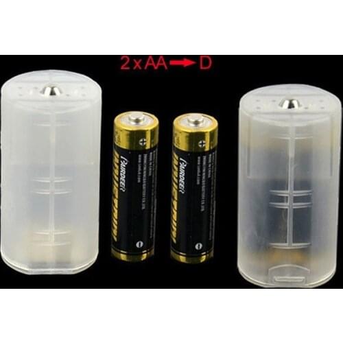 2xAA to D Size Battery Adapter Plastic AA to D Size Cool White Cell Battery Conversion Boxes for Battery Storage