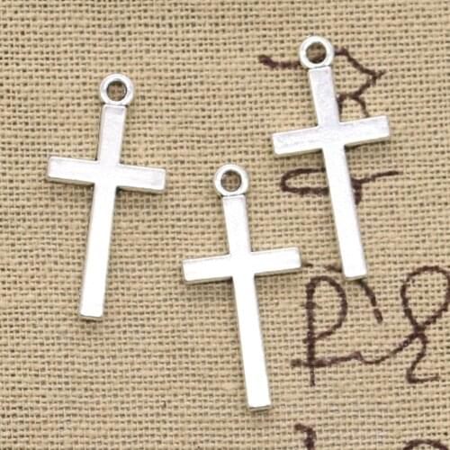 30pcs Charms Double Sided Cross 13x27mm Antique Bronze Silver Color Pendants Making DIY Handmade Tibetan Silver Color Jewelry