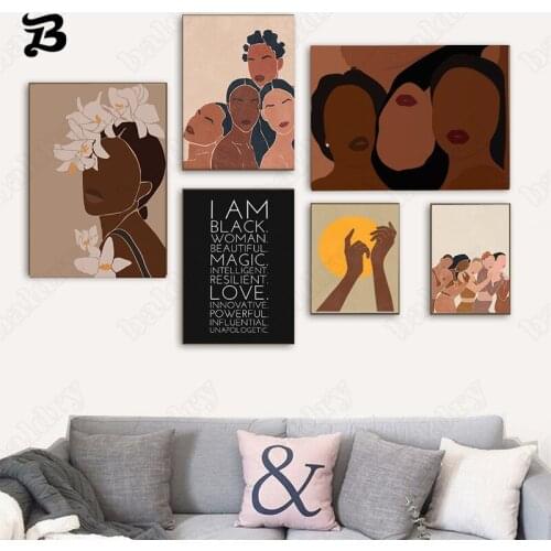 Abstract Girls Power Figure Painting Poster and Print Dark-Skinned Women Canvas Painting Wall Art Pictures for Bedroom Decor
