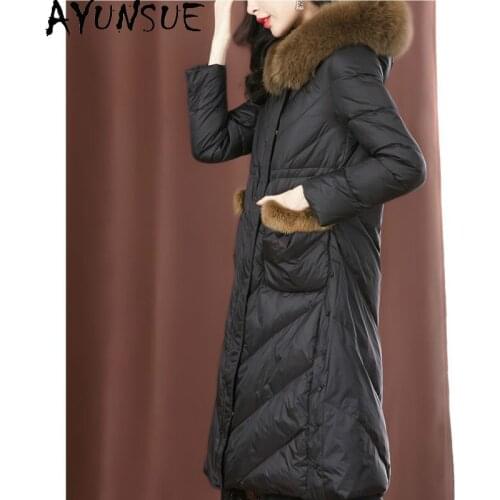 AYUNSUE Coat Female Winter Real Fox Fur Collar Parkas Woman White Duck Down Jackets Female Long Coats Parka Abrigo Mujer 2020