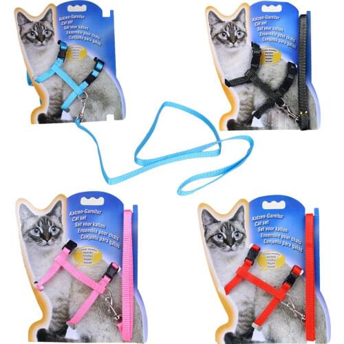 Bayppy Cat Set Puppy Leash Adjustable Harness Collar Nylon Rope Lead Safety Walking Chest Strap for Cat Small Animal Pet 4 Color