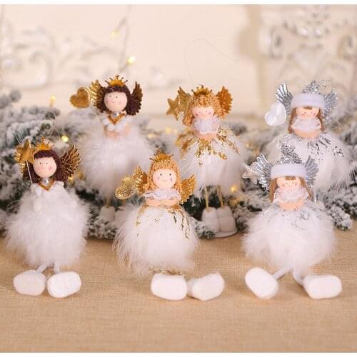 Behogar Cute Christmas Angel Plush Doll Toy Xmas Christmas Tree Hanging Ornaments Pendant Decorations for Home Party Decors