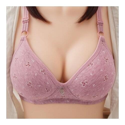 Simple cotton bras for women push up deep V sexy lace lingerie soft cotton padded one-piece breathable plus size 70-100 BH C09