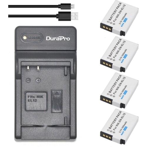Durapro 4pc EN-EL12 ENEL12 EN EL12 Li-ion Battery 3.7V 1050mAH Batteria +USB Charger for Nikon S8200 S9100 S9200 S9300 P300 P310