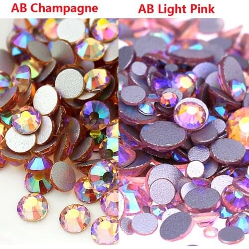 Mix Sizes 1440pcs ss3 - ss30 nail Crystal AB Champagne/ab Light Pink Non Hotfix Flatback Nail Rhinestones 3D Nail Art Decoration