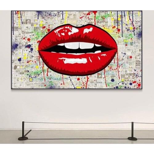 Lips Canvas Wall Art Graffiti Wall Print Graffiti Canvas Lips Artwork Original Colorful Painting Graffiti Art Modern Mouth Wall