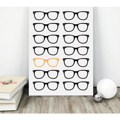Hipster Glasses Wall Art Canvas Print and Poster , Minimalist Glasses Canvas Painting Picture For Optical Shop Wall Decor