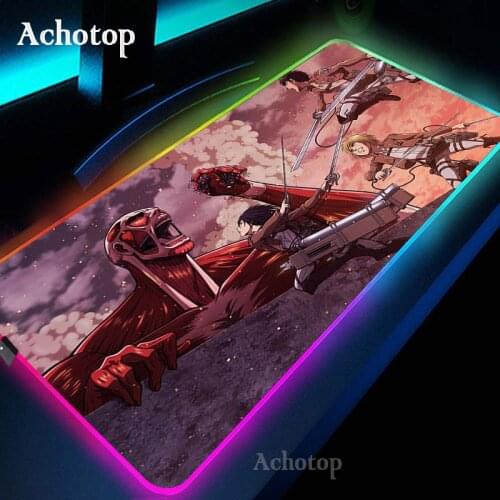 Shingeki No Kyojin RGB Gaming Mouse Pad Anime Colorful Luminous for PC Computer Desktop LED Light Desk Mat Gaming Keyboard pad