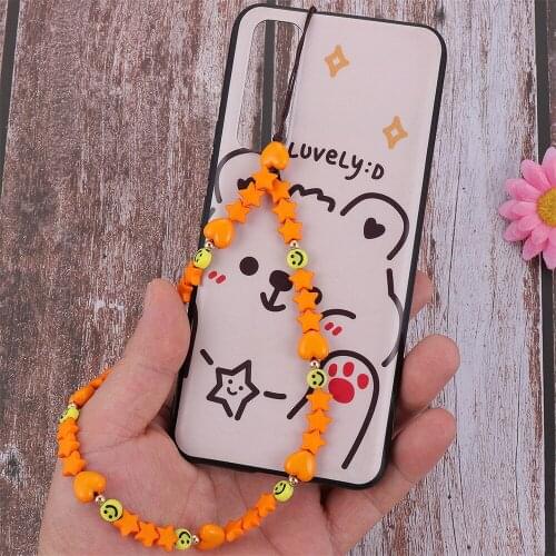 Candy Beads Phone Chains Strap Star Smile Face Phone Charm for Mobile Phone Anti-lost Cord Strap Wristband Phone Lanyard Girls