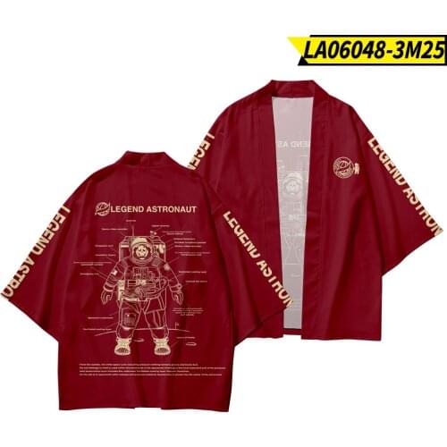 Legend Astronaut Printed Kimono Cardigan Men Japanese Traditional Casual Loose Coat Pants Asian Clothes Harajuku