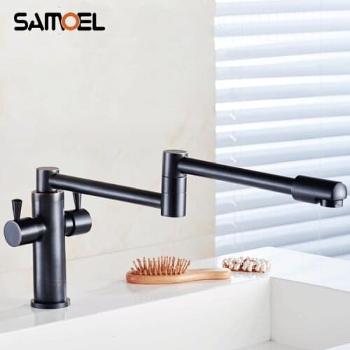 Classic Brass Antique Black Kitchen Sink Faucet Mixer Deck Mounted Two Handle Folding Rotating Cold Hot Water Tap B3349